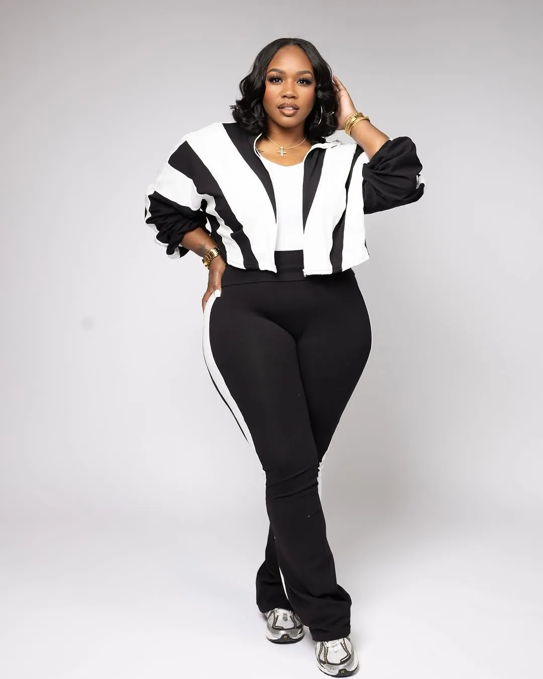 Women's 80s Color Block Tracksuit 2 Piece Outfit Zip Up Crop Jacket and Bodycon Pants Set Long Sleeve Sweatsuit