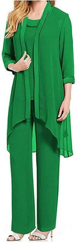 Women's Chiffon Pants Suits 3 PC Mother's Outfit Suits for Wedding Plus Size Evening Gowns Dress Suit
