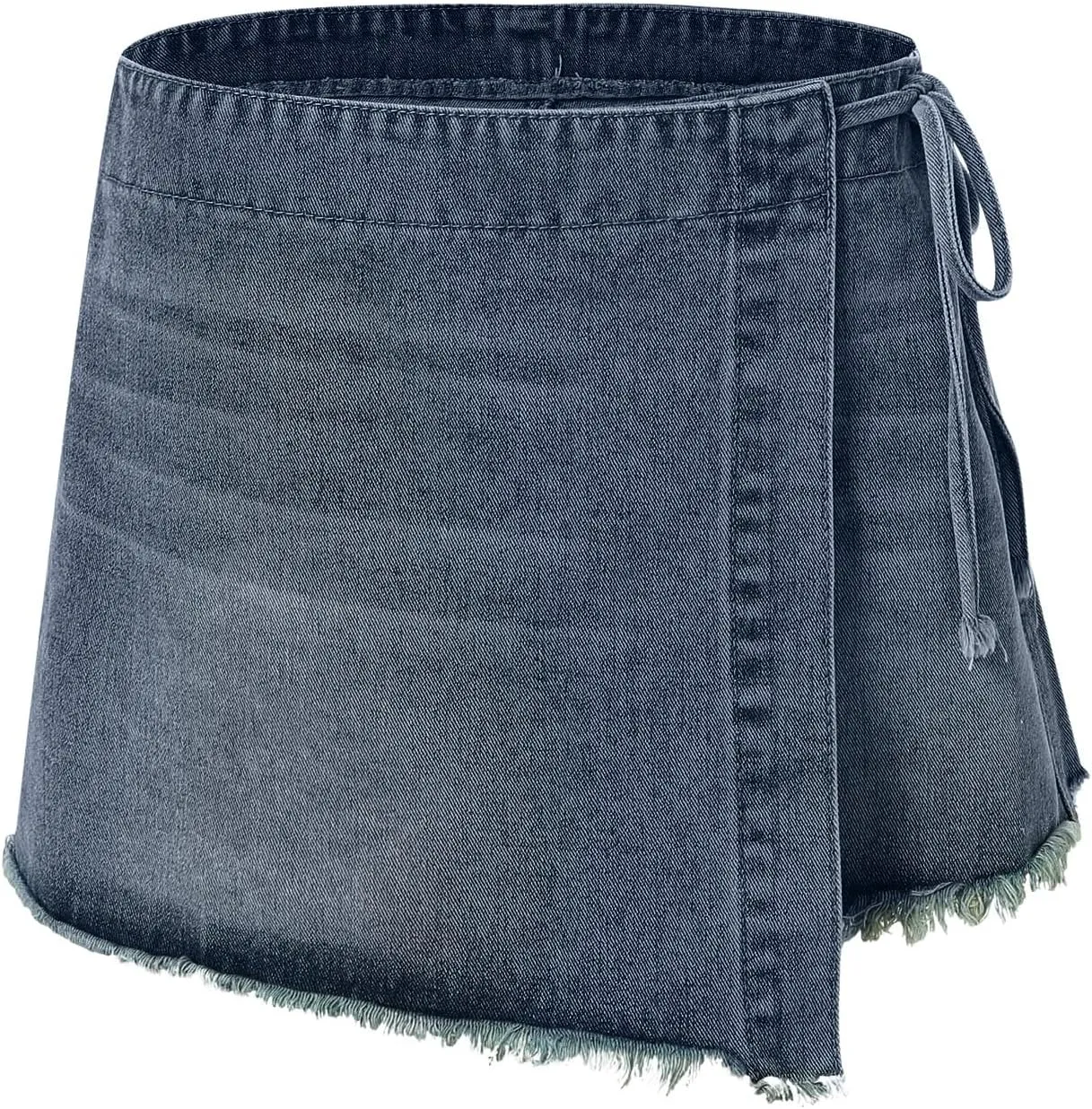 Womens Denim Skorts High Waisted Casual Summer Asymmetrical Hem Side Tie Jean Skirt with Shorts and Pockets