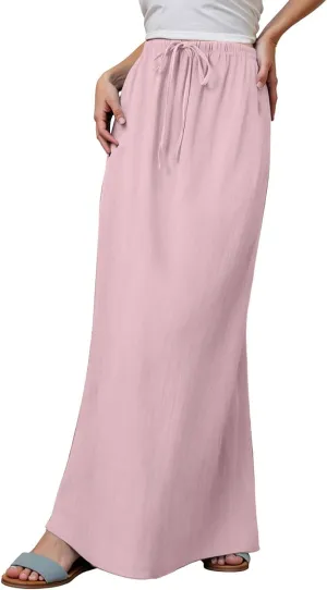 Women's Flowy Low Waist Linen Maxi Skirt A Line Low Rise Soft Bohemian Long Skirt Womens Casual Vacation Dressy Skirts