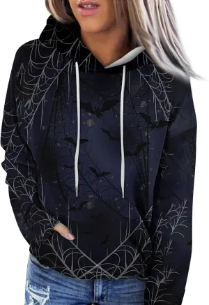 Women's Halloween Witch Shadow Print Casual Shirt Oversized Halloween Graphic Hoodie Fall Fashion Long Sleeve Pullover