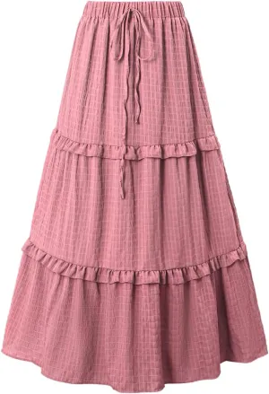 Women's Maxi Skirt Boho Maxi Skirt Beach Casual Drawstring A Line Elastic High Waist Flowy Long Skirts