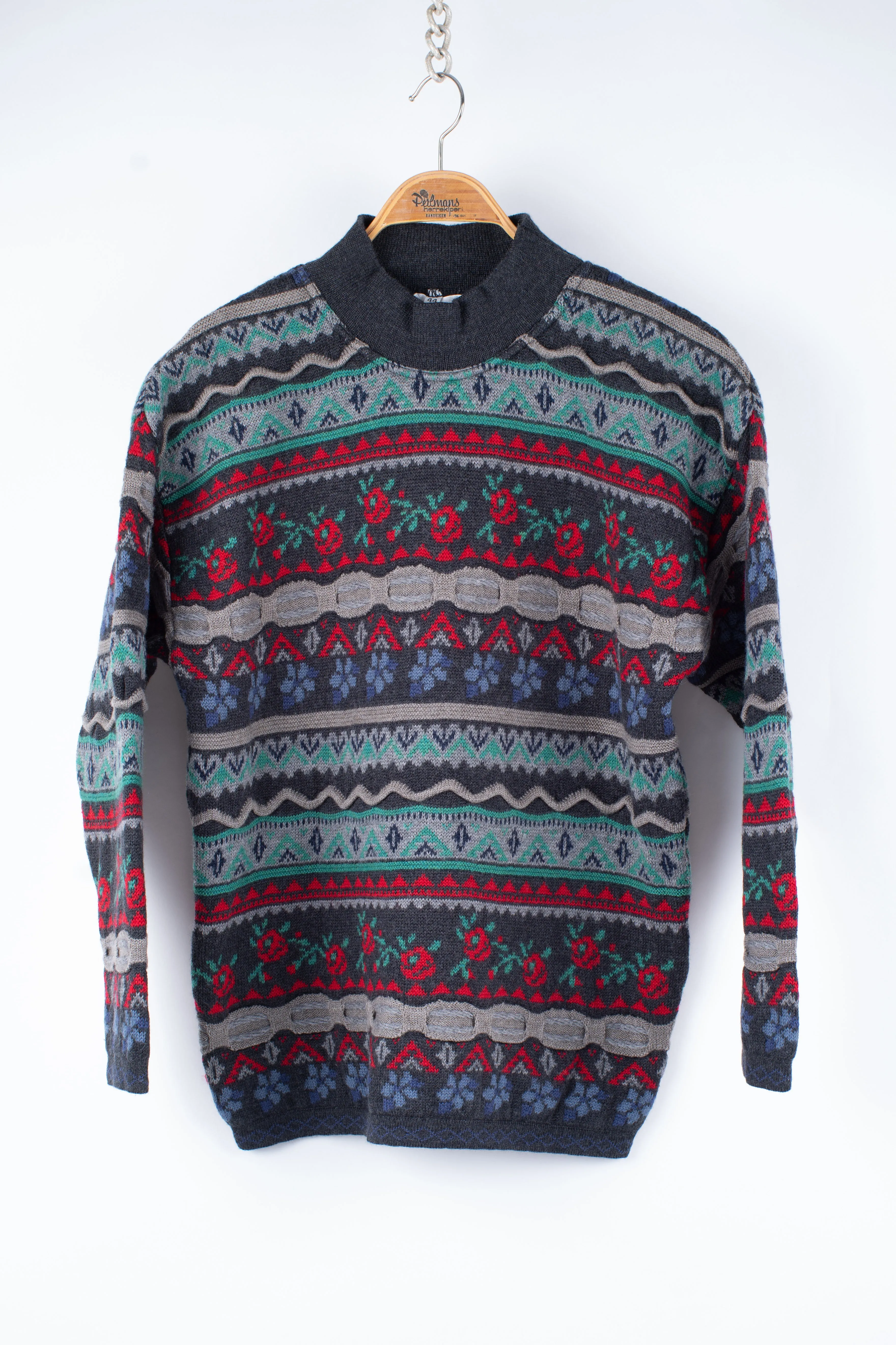 Women's Merino Wool Mock Neck Italian Jacquard Sweater, M