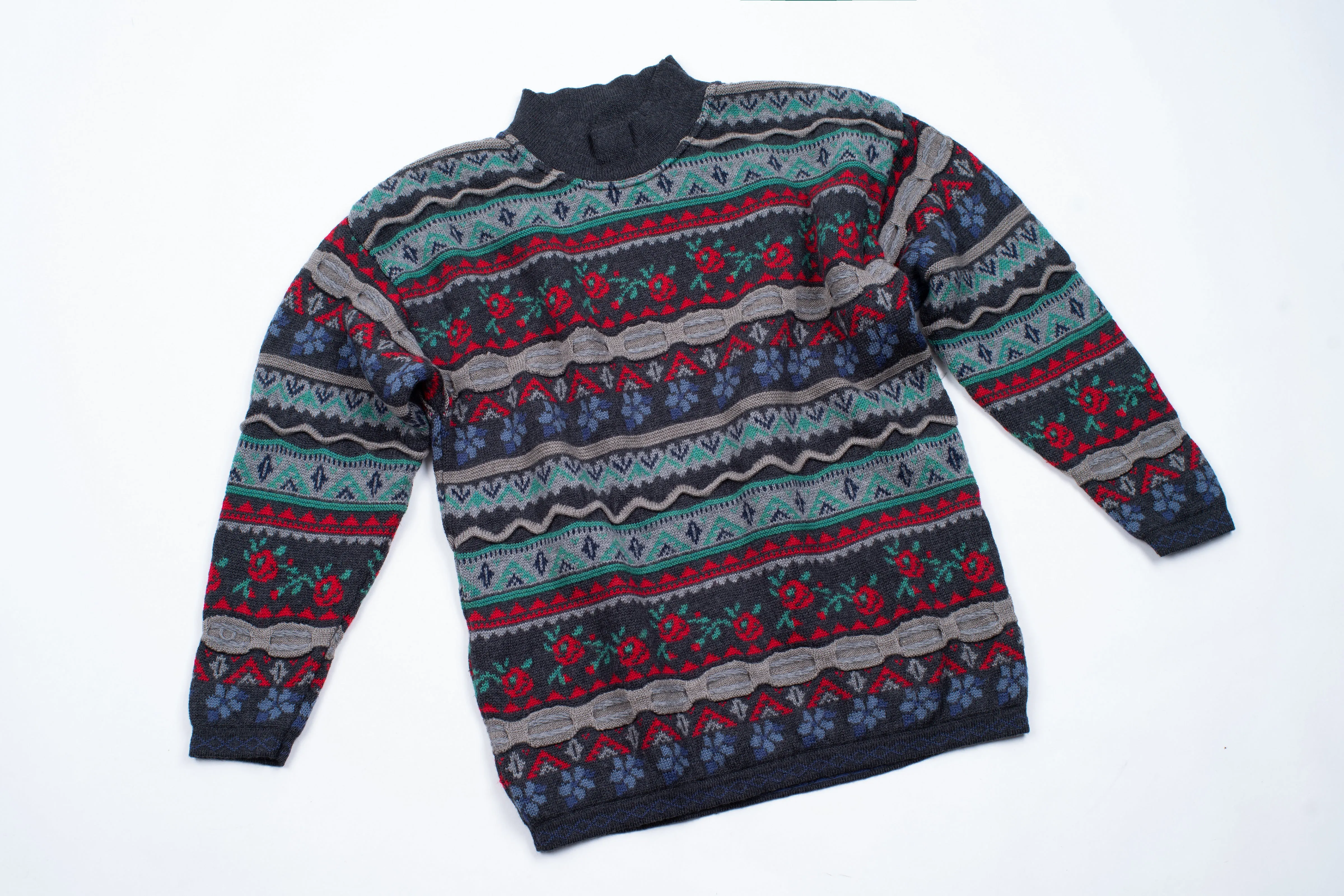 Women's Merino Wool Mock Neck Italian Jacquard Sweater, M