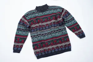 Women's Merino Wool Mock Neck Italian Jacquard Sweater, M