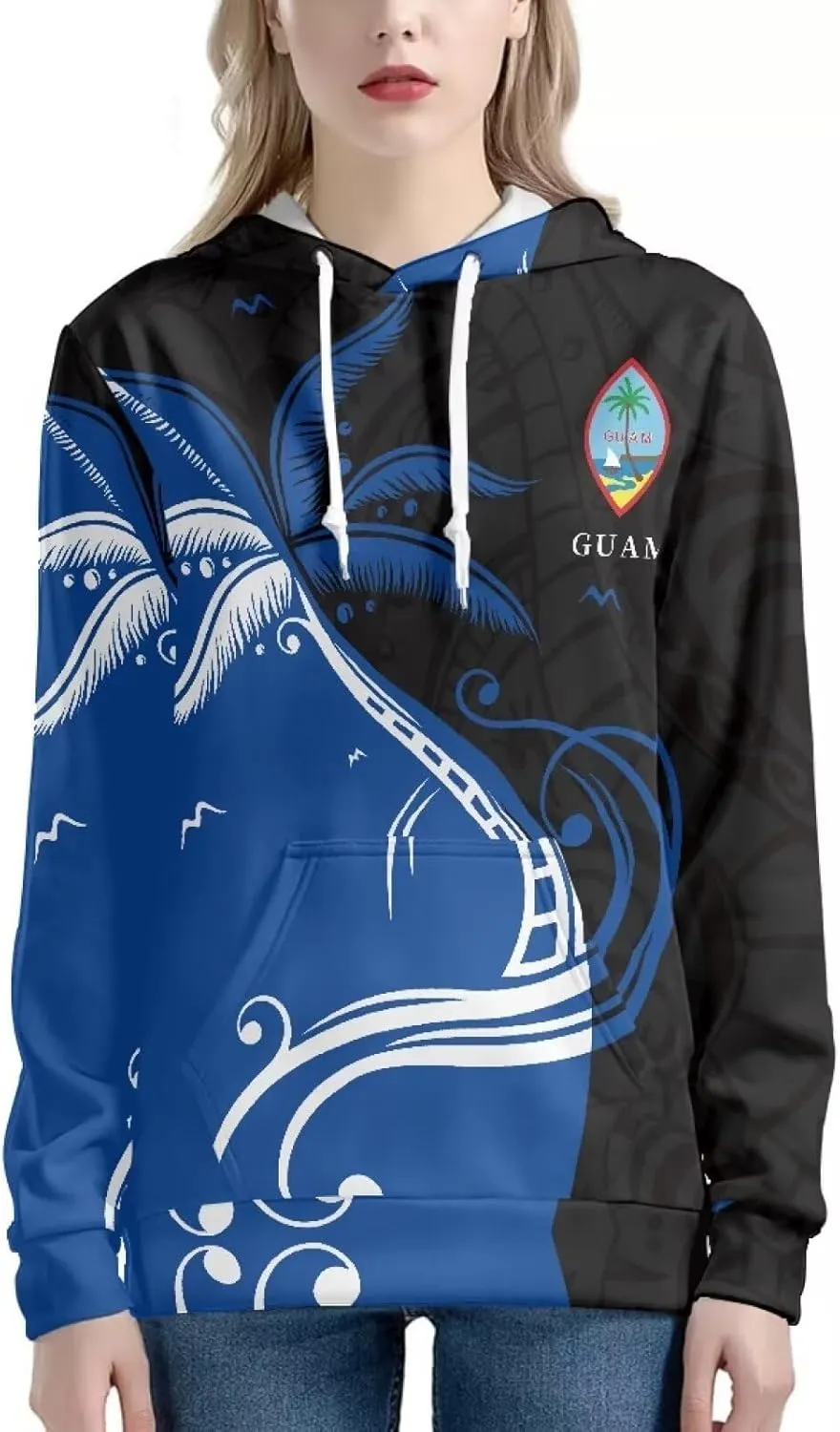 Womens Polynesian Tribal Tattoo Print Hoodies Drawstring Puletasi Tatau Ptaha Pullover Sweatshirt with Pocket