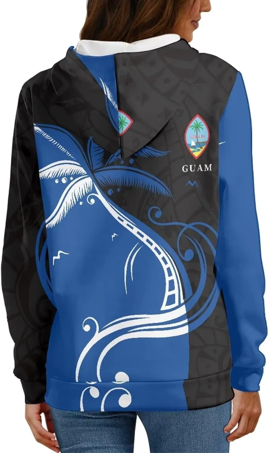 Womens Polynesian Tribal Tattoo Print Hoodies Drawstring Puletasi Tatau Ptaha Pullover Sweatshirt with Pocket
