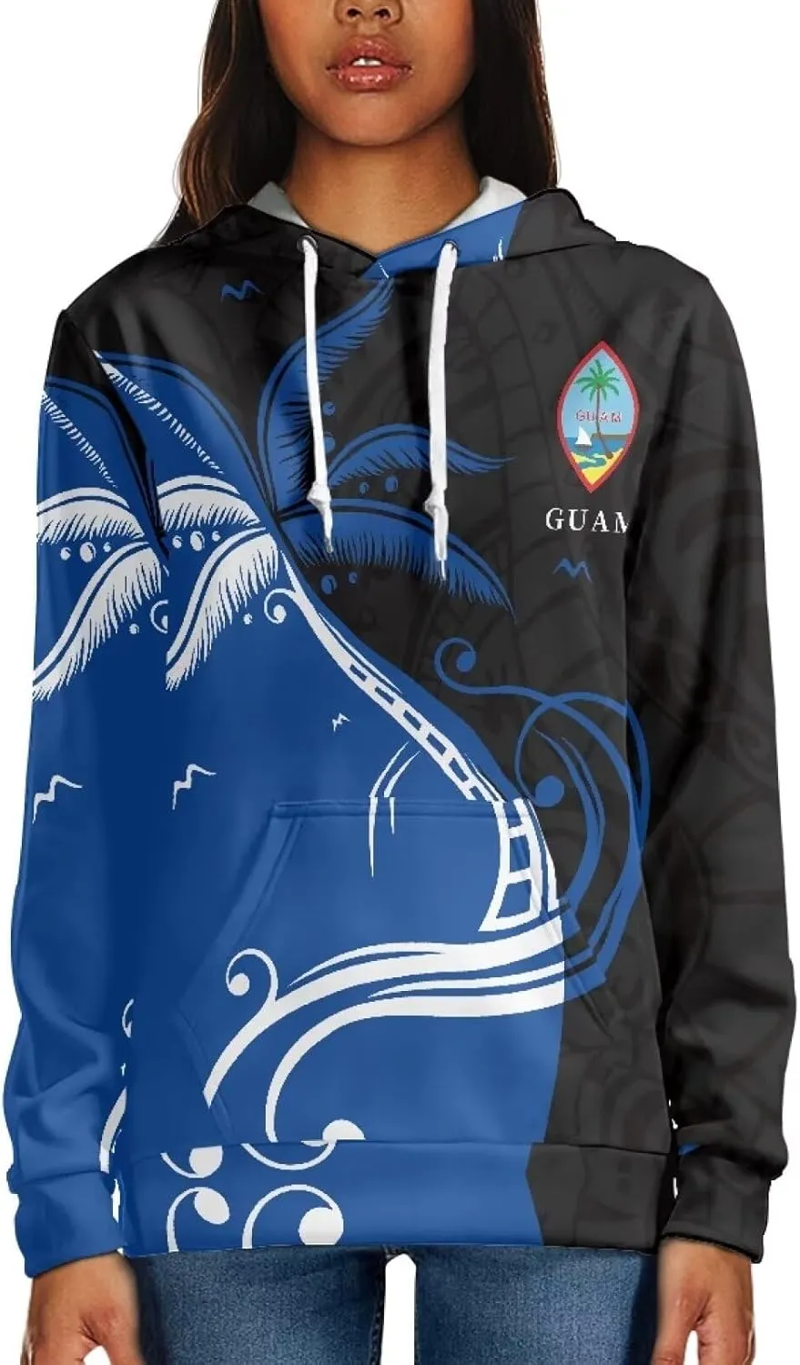 Womens Polynesian Tribal Tattoo Print Hoodies Drawstring Puletasi Tatau Ptaha Pullover Sweatshirt with Pocket