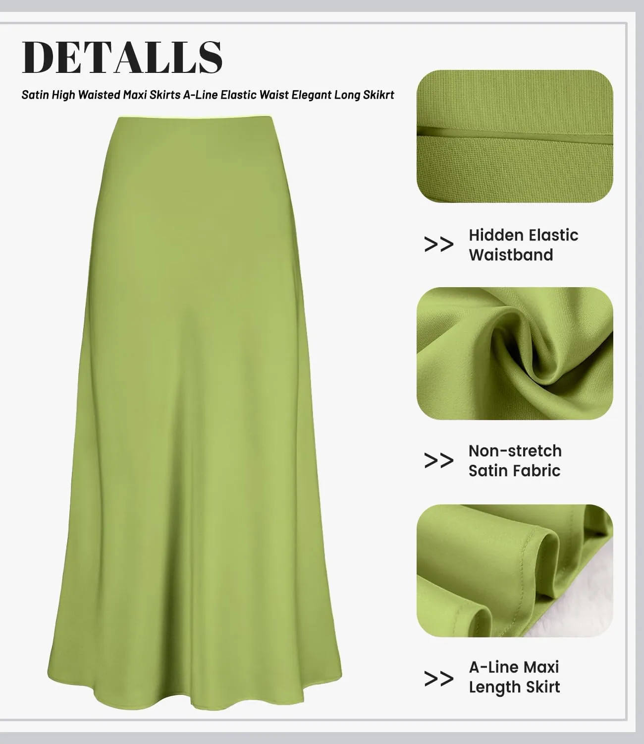 Women's Satin Silky High Waist Maxi Skirt Elegant Elastic Waistband A Line Long Skirts
