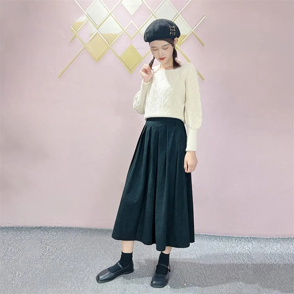 Youllyuu Autumn Winter Pleated Corduroy Skirt Women Ladies High Waist Long Midi Skirts