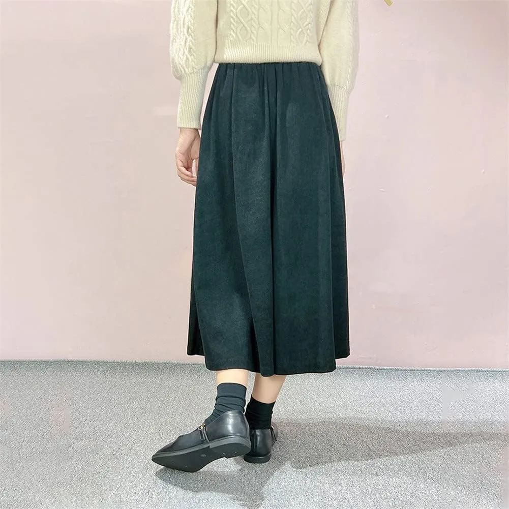 Youllyuu Autumn Winter Pleated Corduroy Skirt Women Ladies High Waist Long Midi Skirts