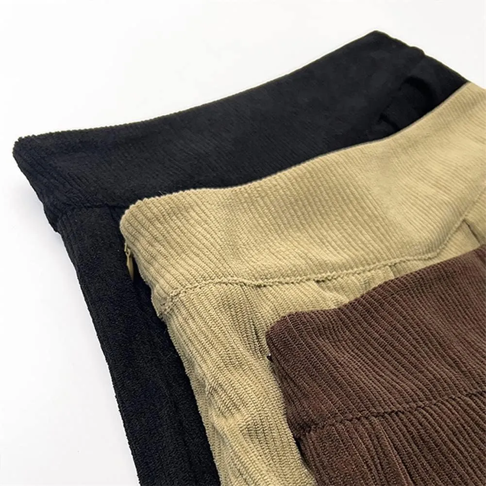 Youllyuu Autumn Winter Pleated Corduroy Skirt Women Ladies High Waist Long Midi Skirts