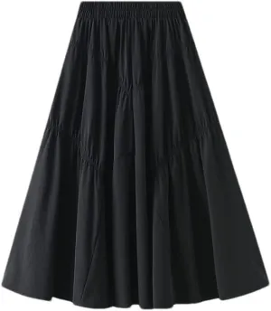 Youllyuu Elastic Waist A Line Skirt Shirring Long Summer Midi Skirts
