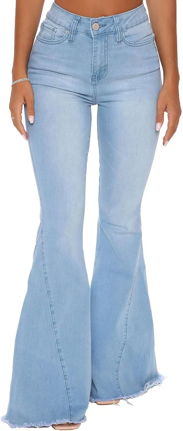 YouSexy Women's Flare Bell Bottom Jeans Destroyed Flare Denim Pants 70s Outfits for Women